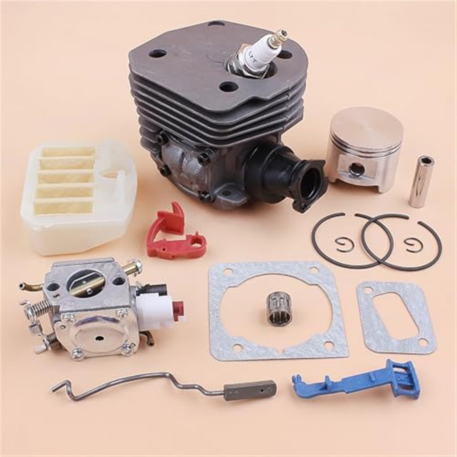 45mm zestaw filtrów powietrza z tłokiem cylindra i gaźnikiem, dla Husqvarna, 353 351 350 346 346XP 345 340 piła łańcuchowa i uszczelka wlotu zestaw tłoka wału korbowego cylindra