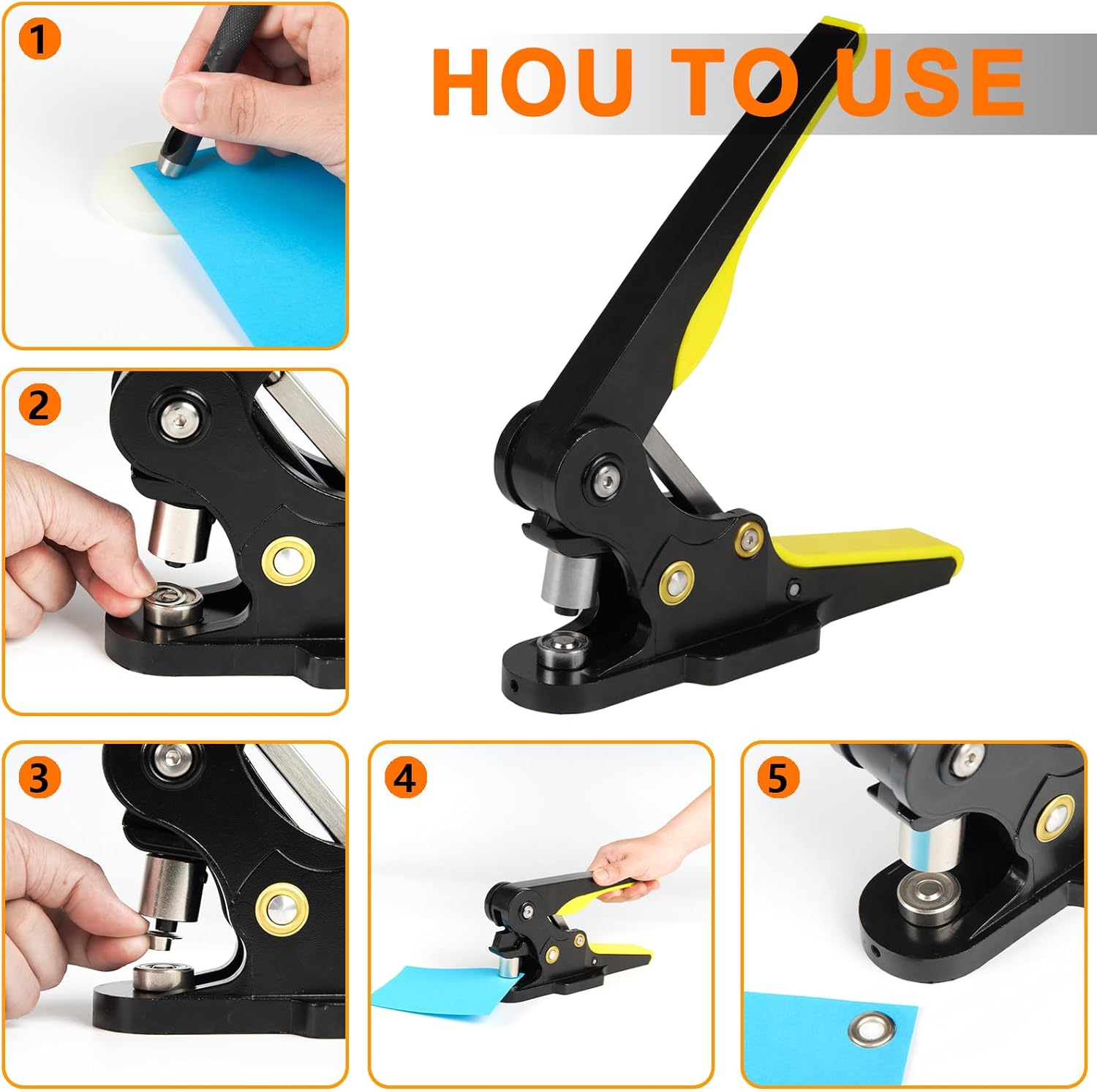 ZONG LAN Hand Press Heavy Duty Grommet Tool Kit Eyelet Machine Punch Tool Kit with 3 Dies of 5/16" 3/8" 1/2" and 900 Set Silver Metal Grommets for Tarp Leather Fabric Curtains