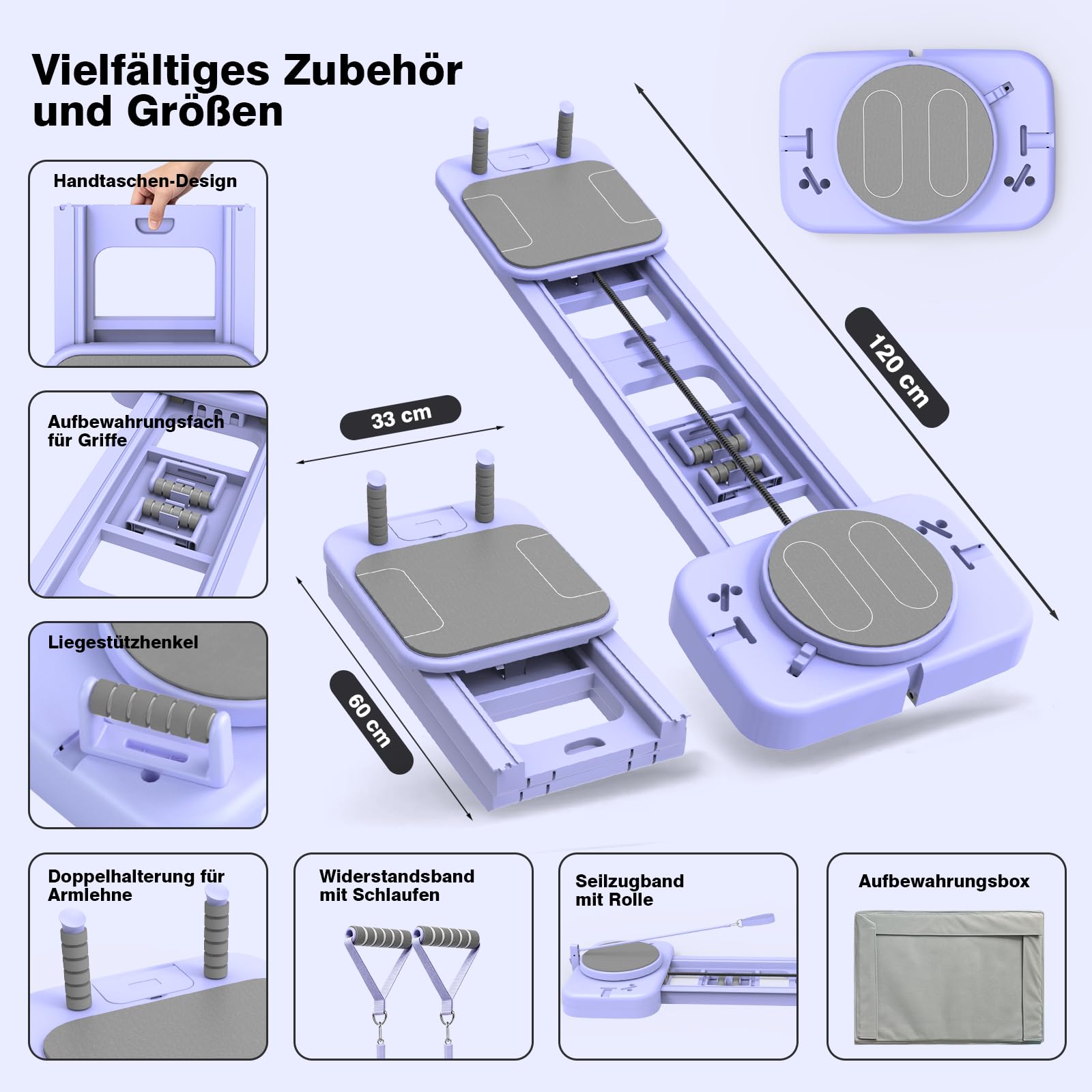 Pilates Reformer Pieghevole per Casa, Multifunzione Tavola da Pilates, Mini Kit Pilates con Rimbalzo Automatico, Corda Elastica, Sercizi Addominali&Allenamento Completo, Home Gym