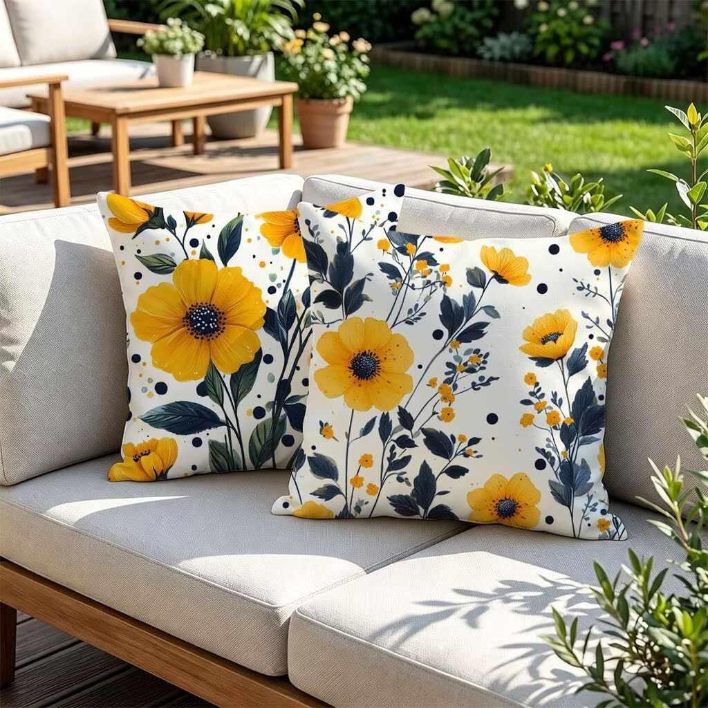 Funda Cojin 60x60 Juego de 2 Lino Cojines Sofa Exterior Impermeable Flor Fundas con Cremallera