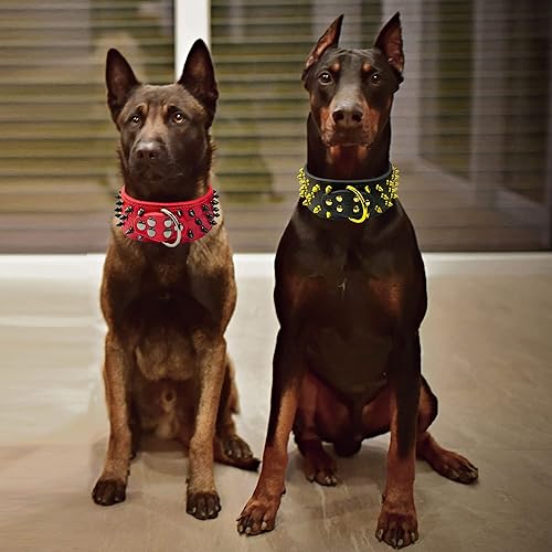 Miniatura 3 de TEEMERRYCA Collares anchos de cuero para perros negros con tachuelas doradas para razas medianas y grandes, PitbullsBulldogDobermanPastor alemán,