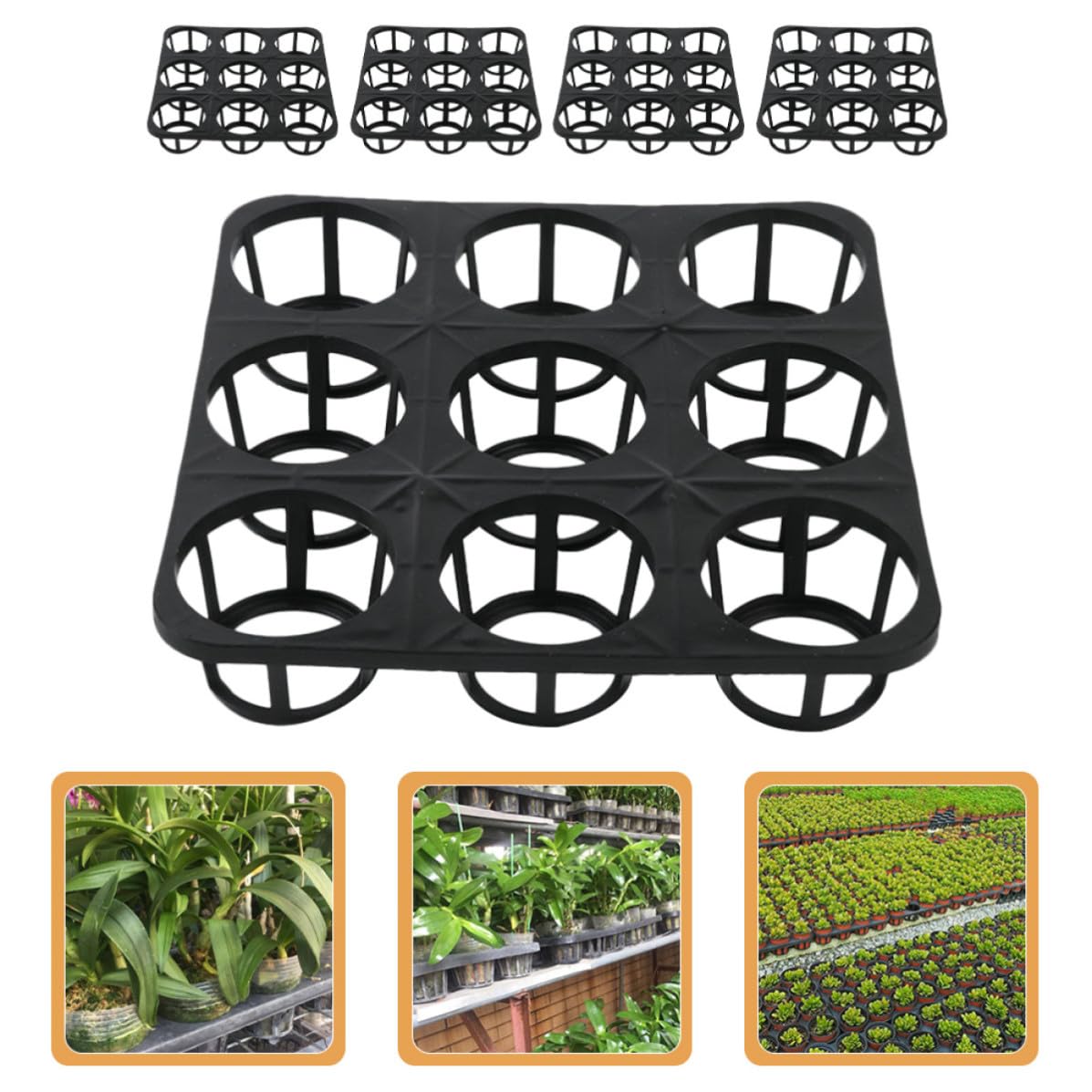 Homoyoyo Support pour Pot de Pépinière Noir en Plastique 5pcs Trous Ronds, Plateau de Germination pour Jardin et Culture en Extérieur