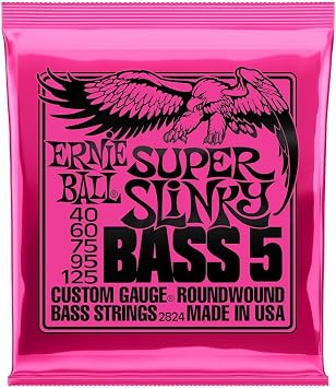 Ernie Ball 5-String Super Slinky Nickel Wound Bass Guitar Strings, 40-125 Gauge P02824