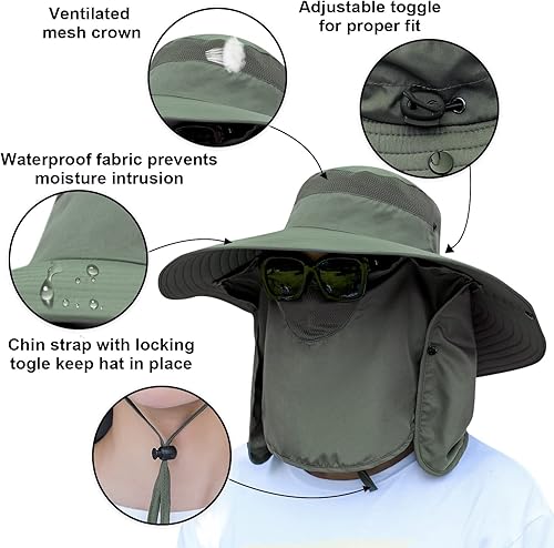 Vista 72 de Women Wide Brim Face Mask Sun Hat Detachable Neck Face Flap Ponytail UV Protection Visor Hat Garden Fishing Hiking
