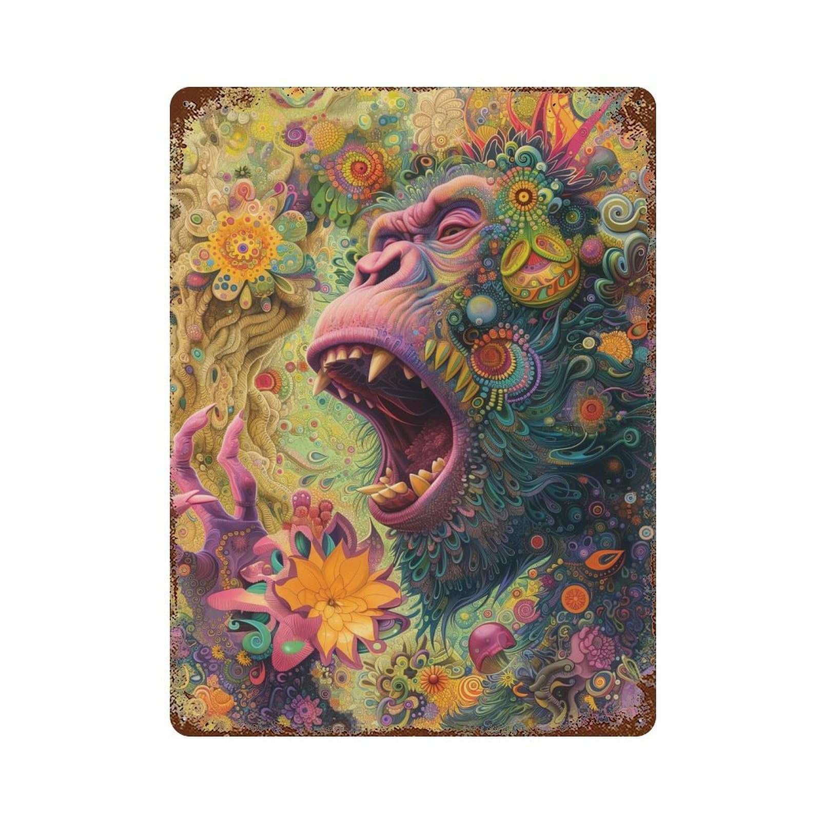Rust Effect Tin Sign Gorilla Art Print 15.7"x11.8", Vintage Wall Decor for Living Room, Hallway And Home Decor
