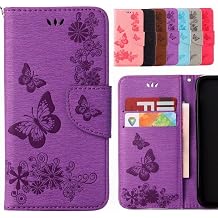 Case Cover for Sony Xperia XA1 / G3121 / G3112 Case, Butterfly Design Premium Leather Flip Cover Wallet Bumper Slim Lightweight Protective Shell Pouch with Media Kickstand Card Slots Purple