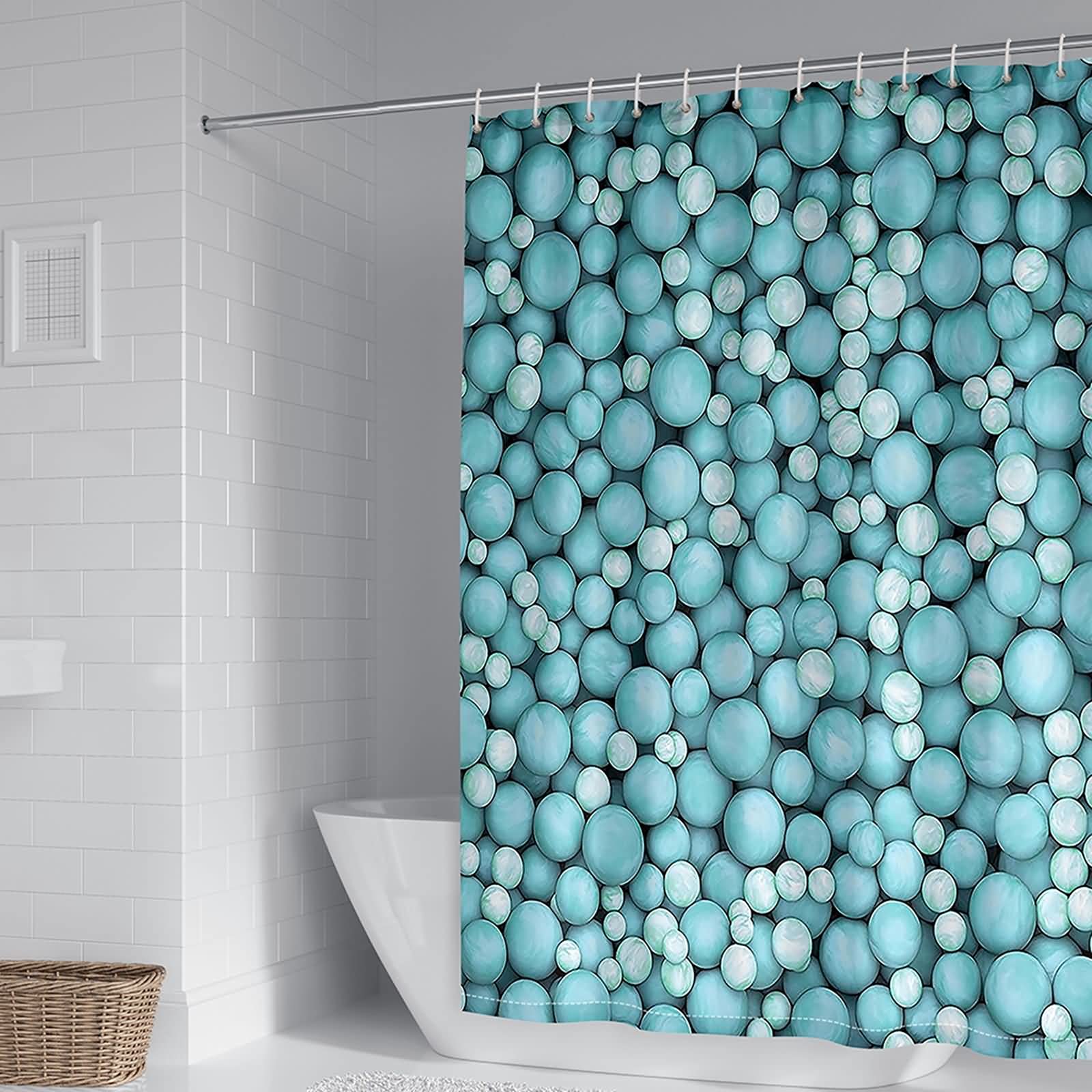Rideau de douche 180x200cm polyester KnSam avec boules bleues pour salle de bain