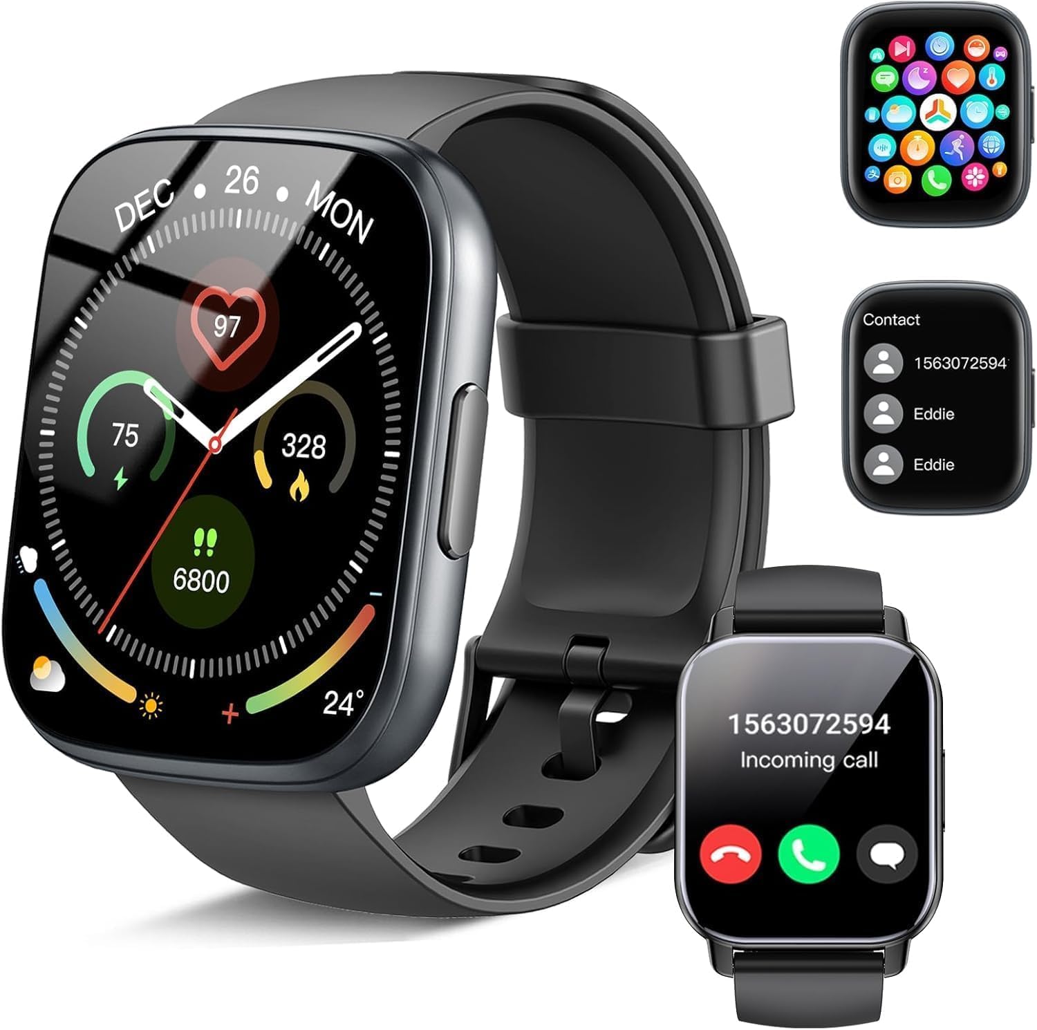 Poounur Smartwatch Uomo Donna con Effettua o Risposta Chiamate, 1.95" Orologio Smartwatch Contapassi/Cardiofrequenzimetro/Sonno, 110+ Modalità Sportivo Fitness Tracker, IP68 Smart Watch Android iOS