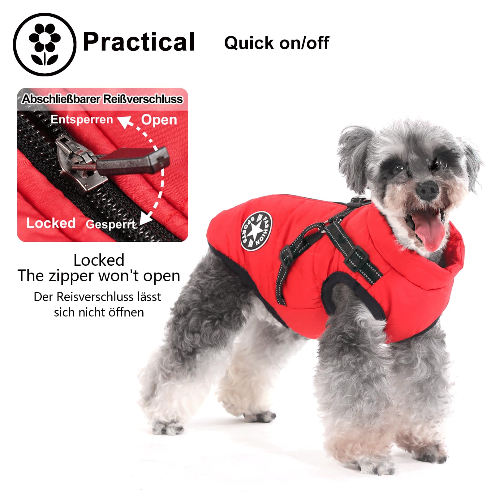 Aywoja Cappotto Cane Invernale, caldo, cappotto per cani con pettorina, impermeabile, lavabile in lavatrice, con strisce riflettenti, resistente anello a D