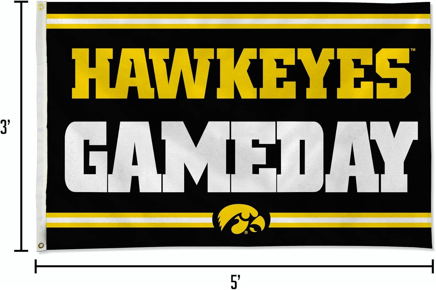 Rico Industries NCAA Iowa Hawkeyes Game Day 3' x 5' Banner Flag Single Sided - Indoor or Outdoor - Home Décor