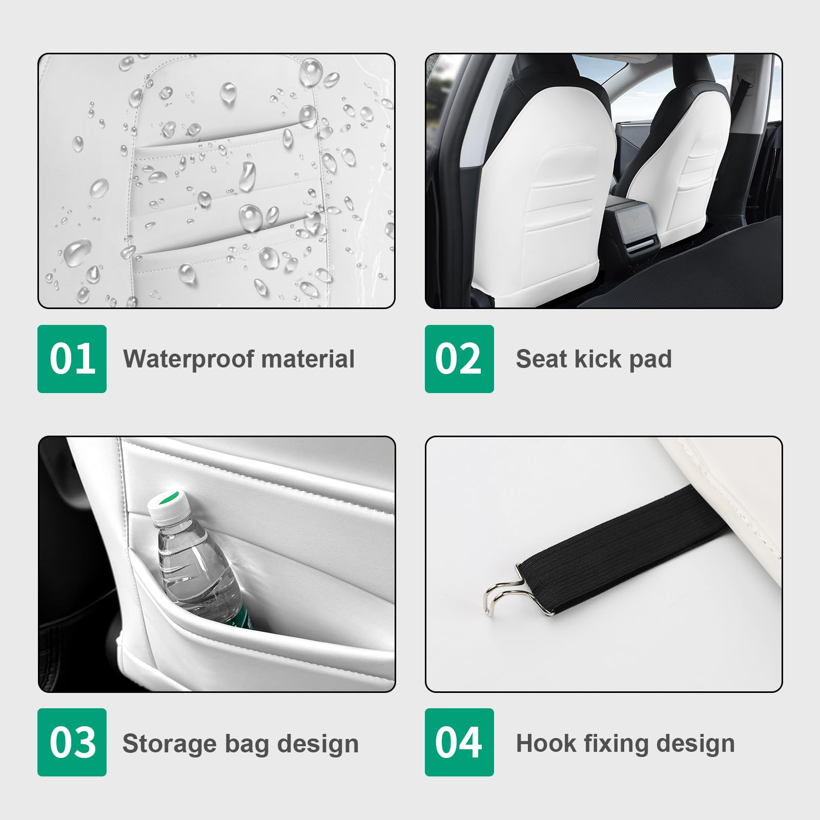 für Tesla Model 3 2024 sitzschoner kindersitz rückenlehne Model 3 seat Kick Protector Rücksitz Anti-Kick Leder Sitz zurück (Weiß)