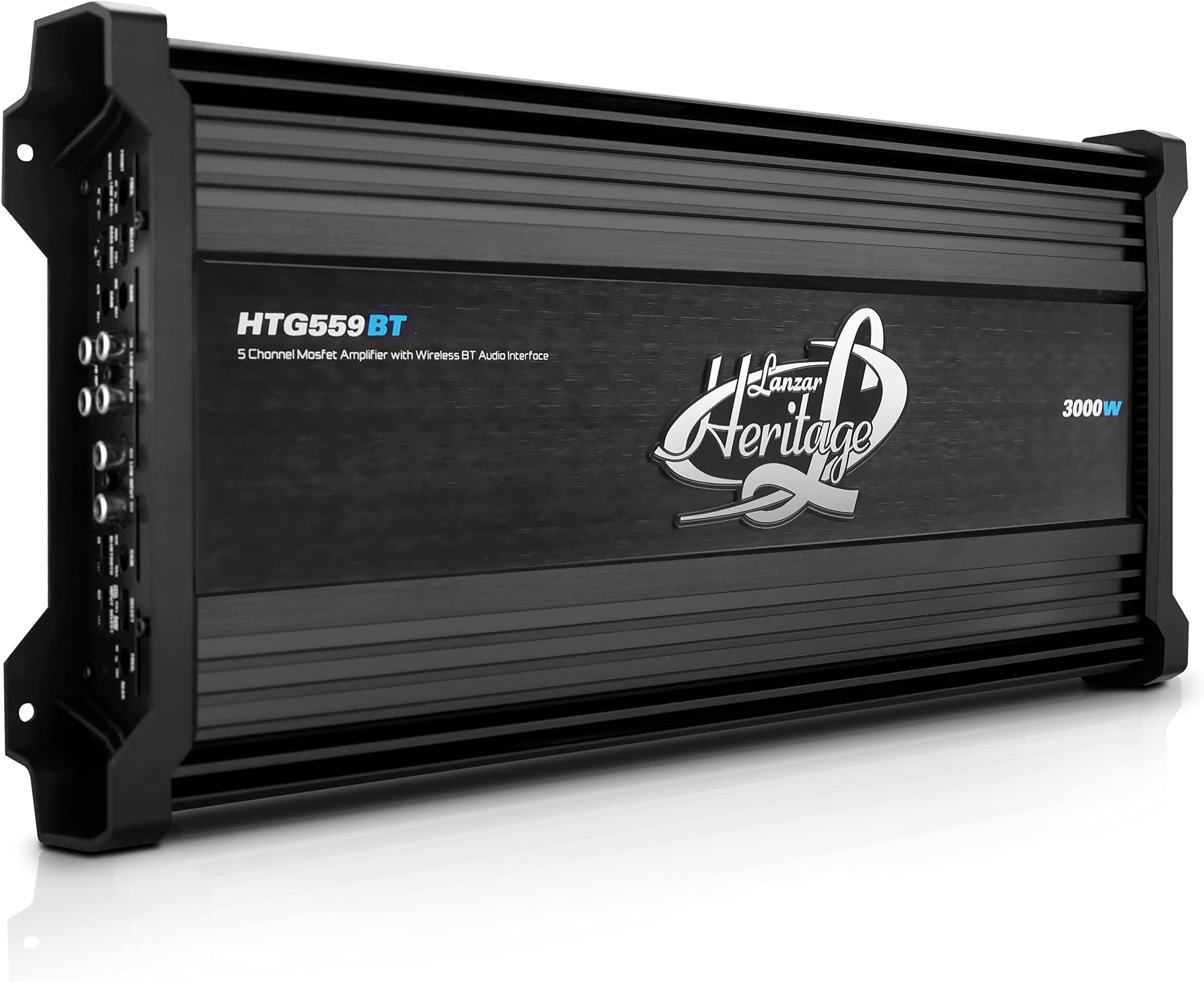 Lanzar 5-Channel Mosfet Amplifier - Wireless BT Streaming Audio Interface, 2 Ohm Stereo Stable with High Pass and Low Pass Filter Controls, Bridgeable at 4 Ohms, Bass Boost Circuit - HTG559BT