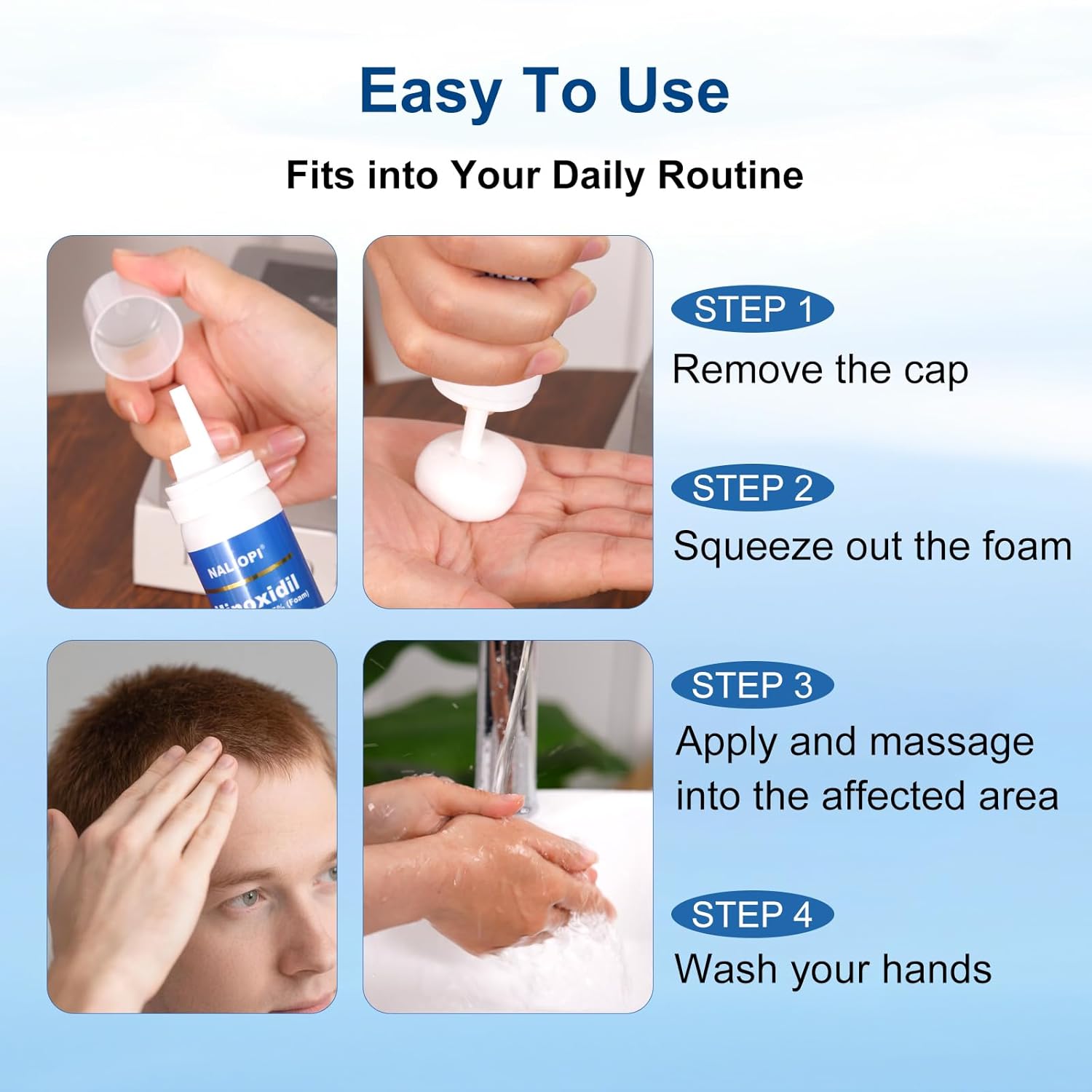 8 Pack 5% Minoxidil Foam for Men & Women, Hair Regrowth Treatment, Extra Strength, Biotin-Infused, Unscented, 8 Bottles (60ml Each), 8-Month Supply, Promotes Thicker & Fuller Hair - Image 5