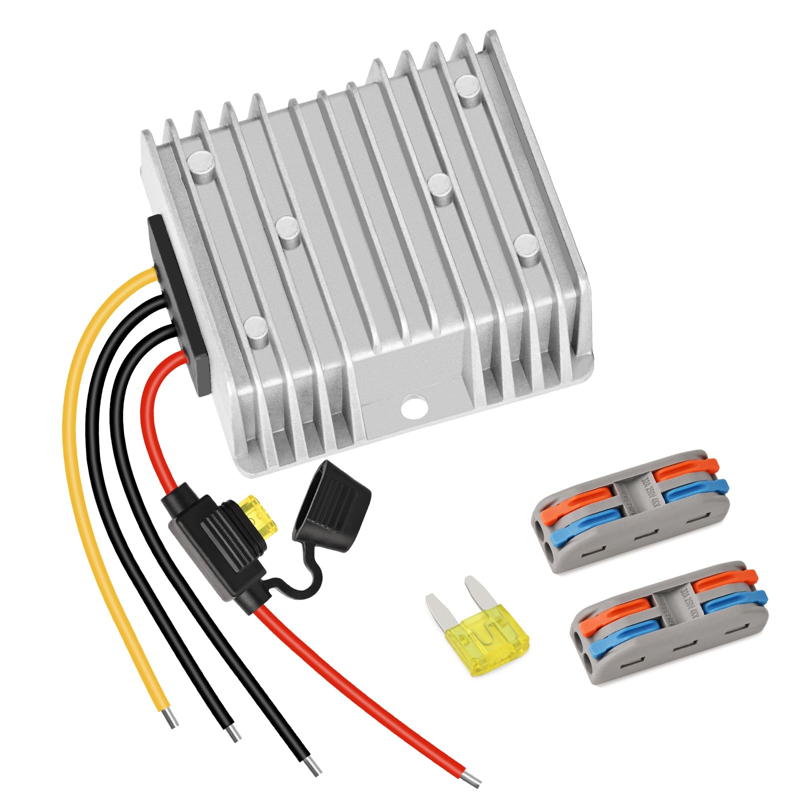 Carrito de golf de 20 A, 240 W, CC 18 V, 20 V, 24 V, 36 V, 48 V a CC 12 V, convertidor reductor de voltaje, convertidor de potencia, transformador impermeable con fusible (voltaje de entrada DC18V-58V