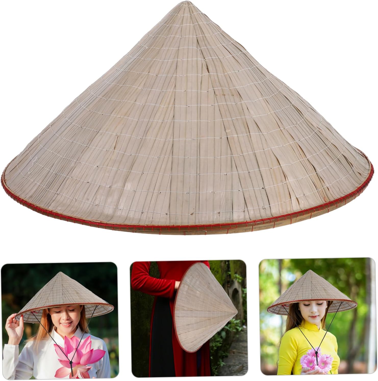 Adjustable Conical Hat Men's Beach Straw Hat Chinese Traditional Sunshade Protection for Tea Picking Light Yellow
