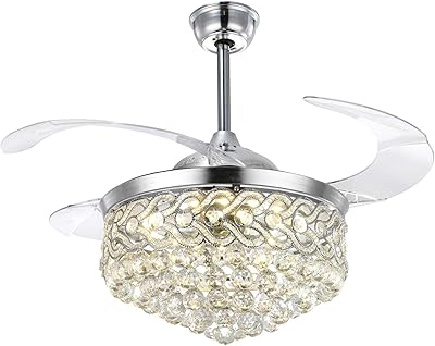 Tipton Light Golden Led Invisible Crystal Ceiling Fan Restaurant