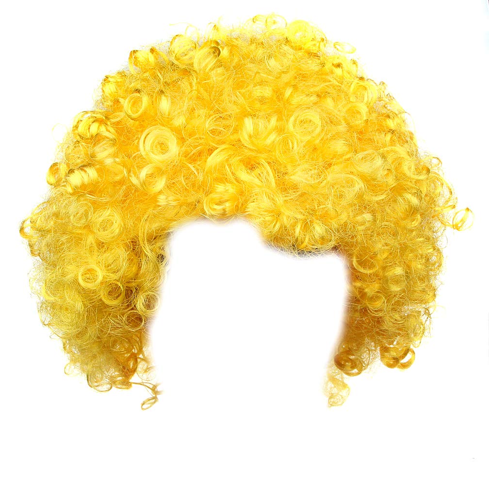 BundleMall Curly Afro Wigs Fancy Dress Funky Wig Disco Clown for Men and Women Soccer Football Fans Costumes Accessory (yellow)