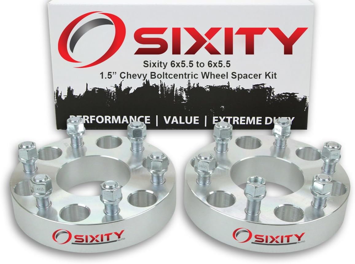 Sixity Auto 2 pc 1.5" 6x5.5 Wheel Spacers compatible with Chevy Astro Avalanche compatible with Chevy Pickup Express G30 Silverado Suburban 1500 M14x1.5mm 1.25in Studs Lugs