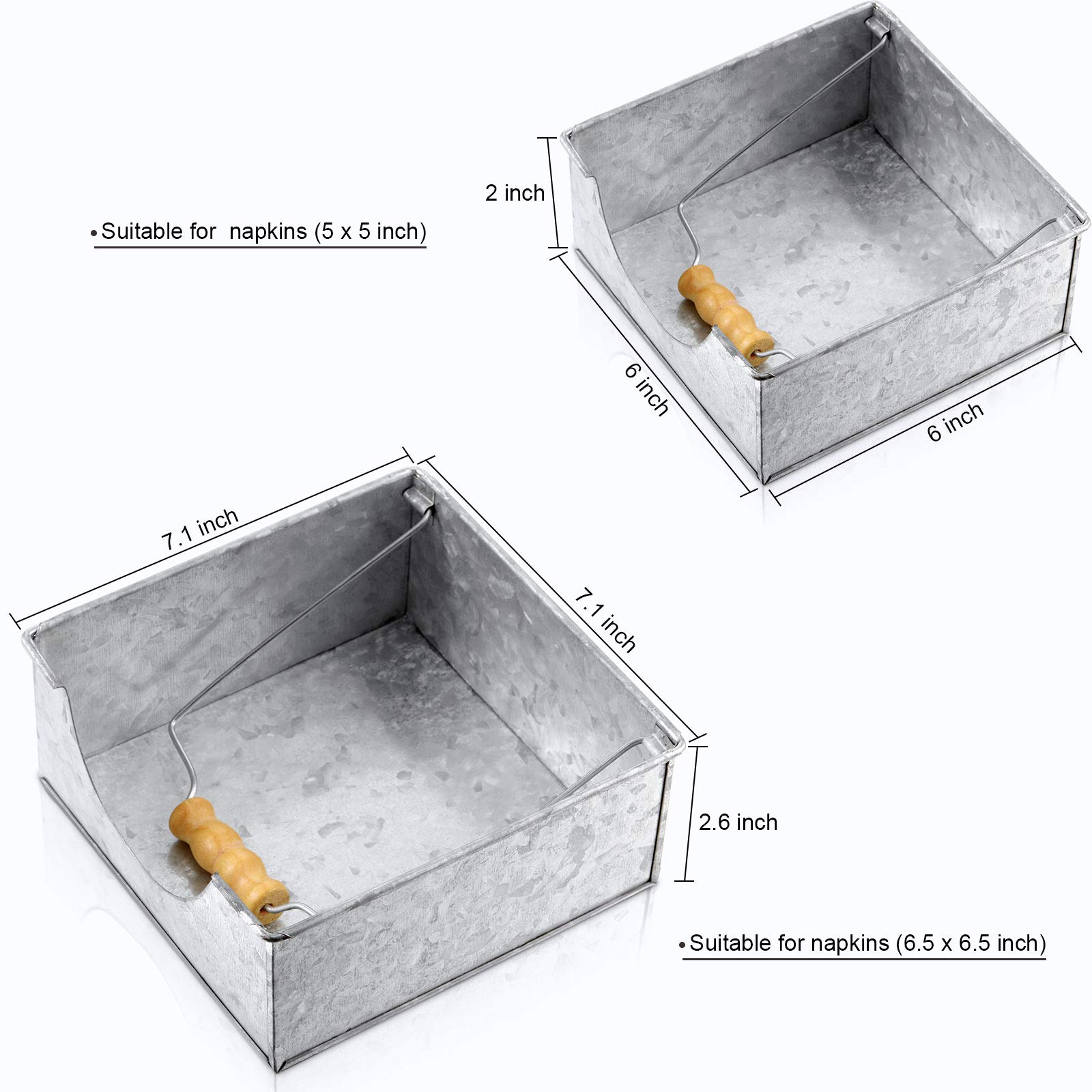 2 portatovaglioli con manici in legno, in metallo argentato, piatto quadrato, portatovaglioli decorativo, con accento in legno rustico, per tavoli da cucina, ristoranti, interni ed esterni