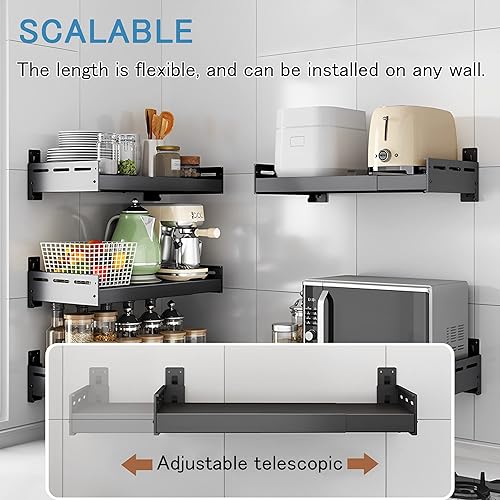 Miniatura 7 de LEMYEF Estante de pared ajustable de acero inoxidable o soporte de pared para horno microondas con kit de fijación (11-22 níquel cepillado)