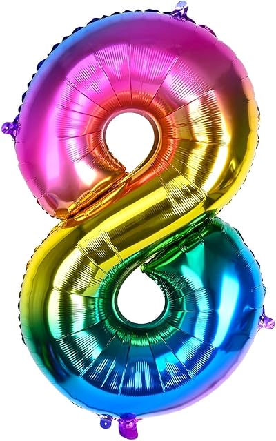 40" Giant Rainbow Helium Foil Number Balloons Self Inflating 0-9, Large Number 8 Balloon Gradient for Girls Boys Birthday Party Decorations/Anniversary Supplies -- Number 8