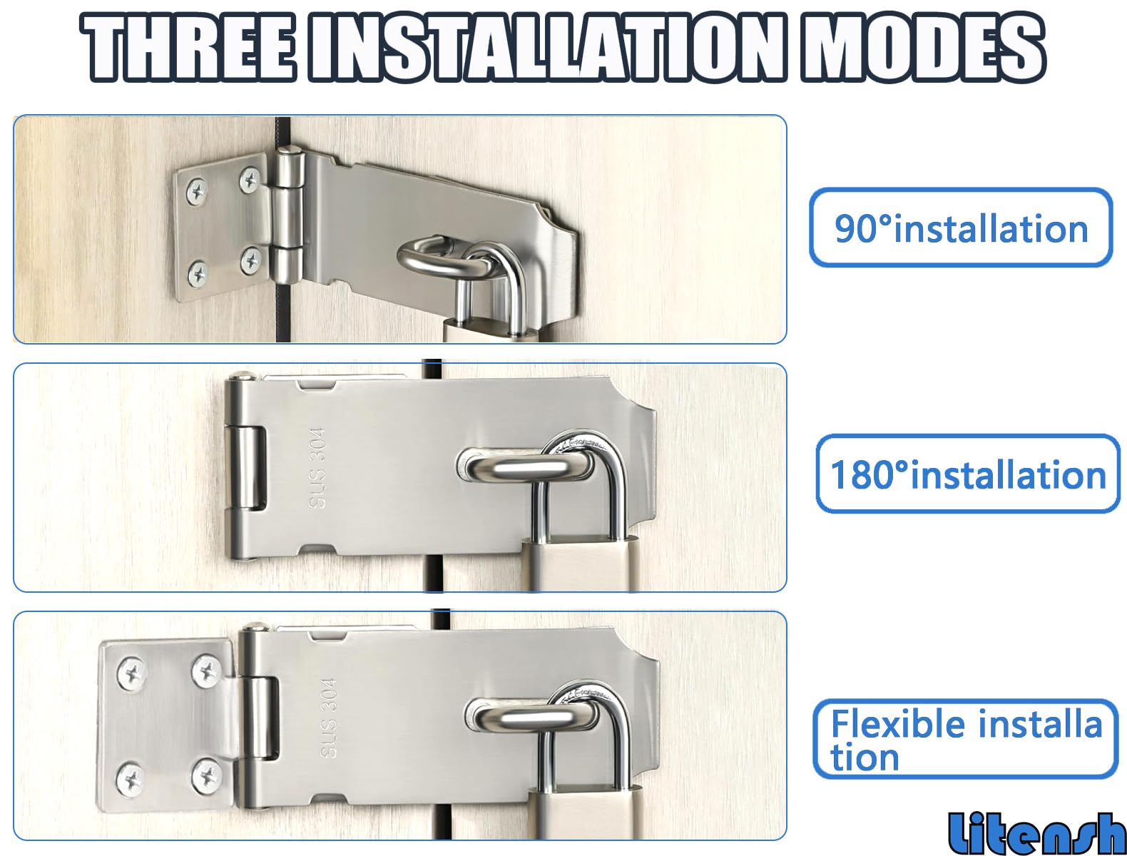 Serrature per porte in acciaio inox da 7,6 cm con lucchetto, chiusura di sicurezza Packlock Hasp, serratura extra spessa, chiusura per cancello, capannone, per camera da letto, garage,