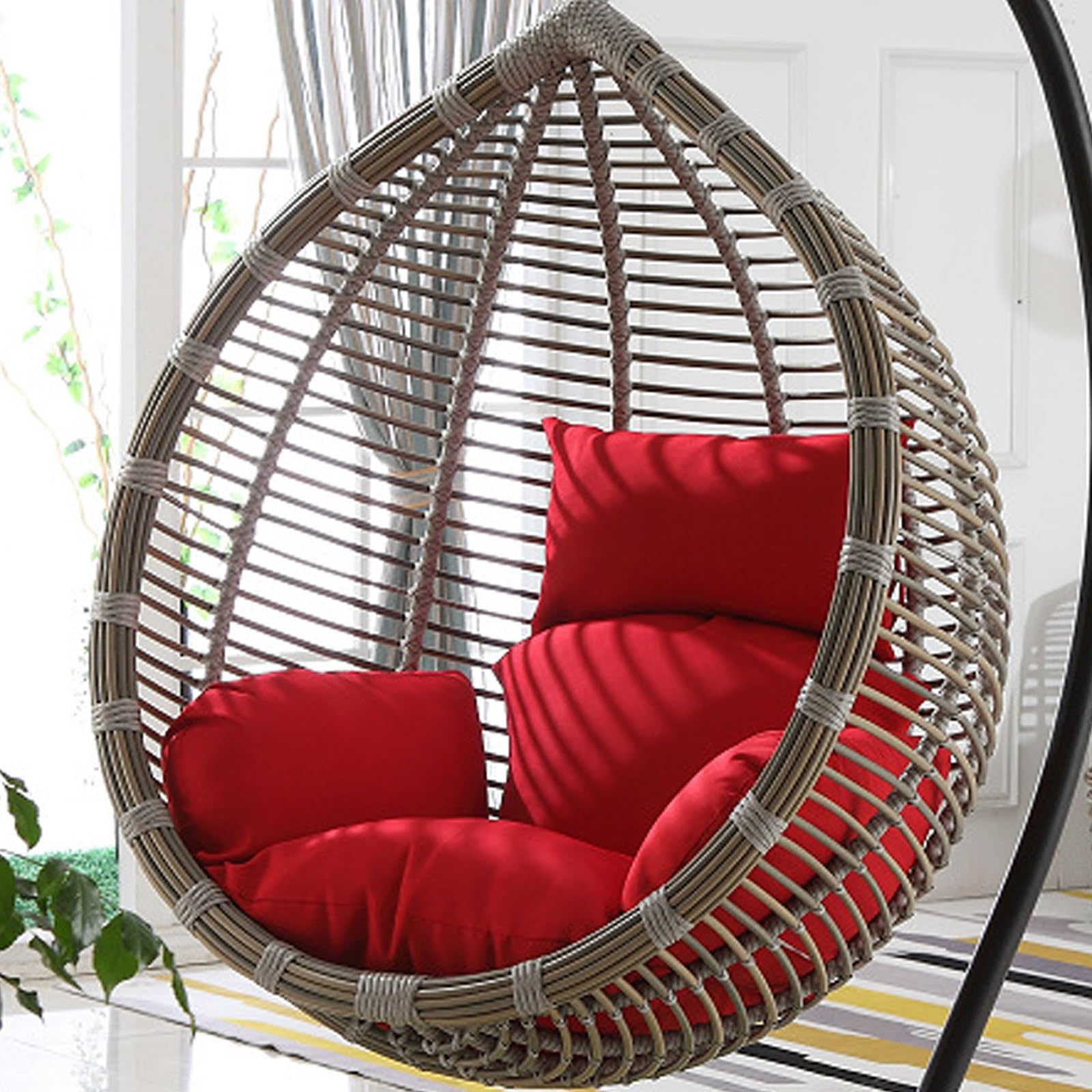Hanging Egg Chair Cushion, Does Not Include Chairs, Soft Hanging Basket Chair Cushions, Removable Washable Thicken Egg Chair Cushion for Outside Patio Bedroom Garden and Balcony(Red)