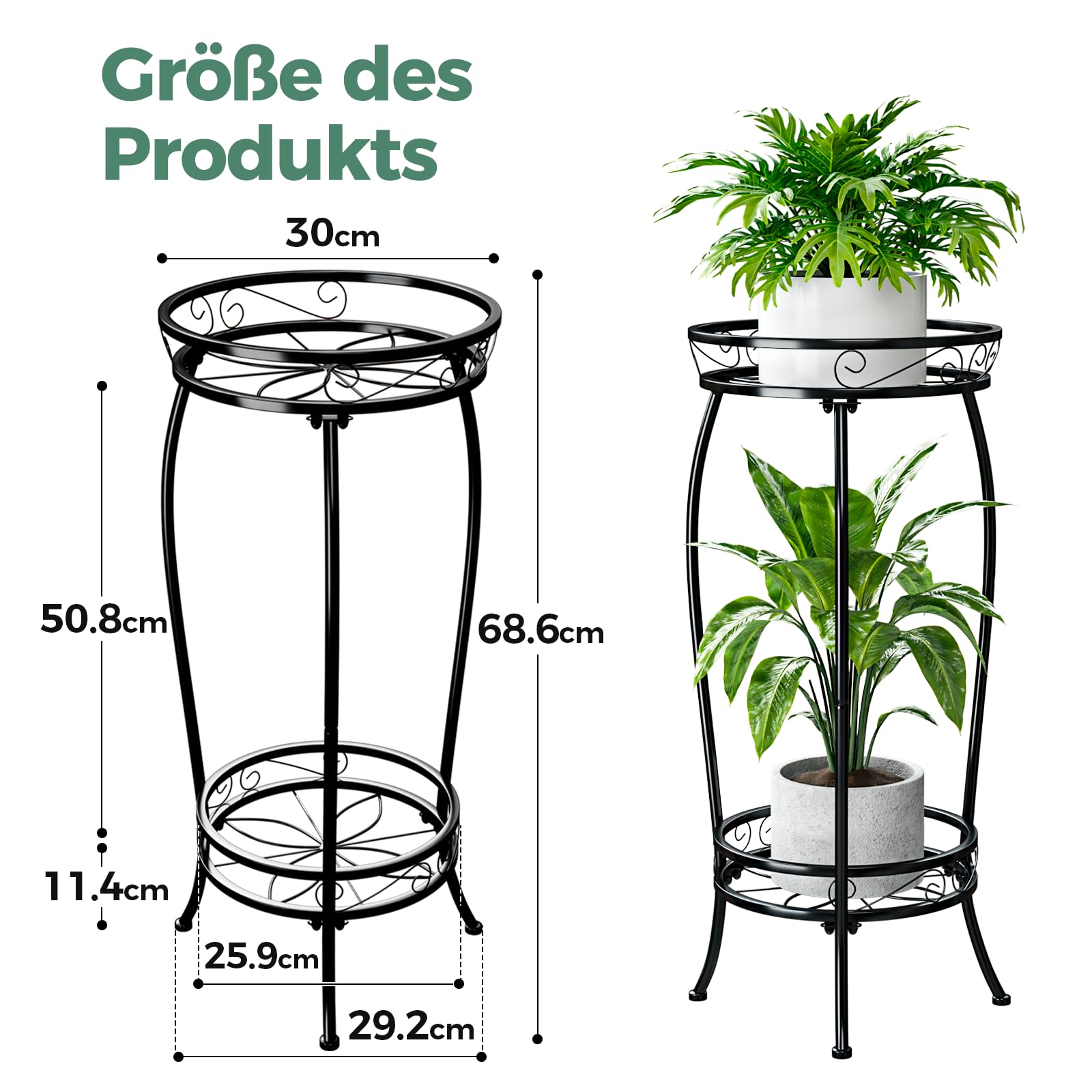 Bamworld Blumenständer Metall Pflanzenständer Blumenhocker Schwarz Hoch Zimmer Deko （30x30x70cm）