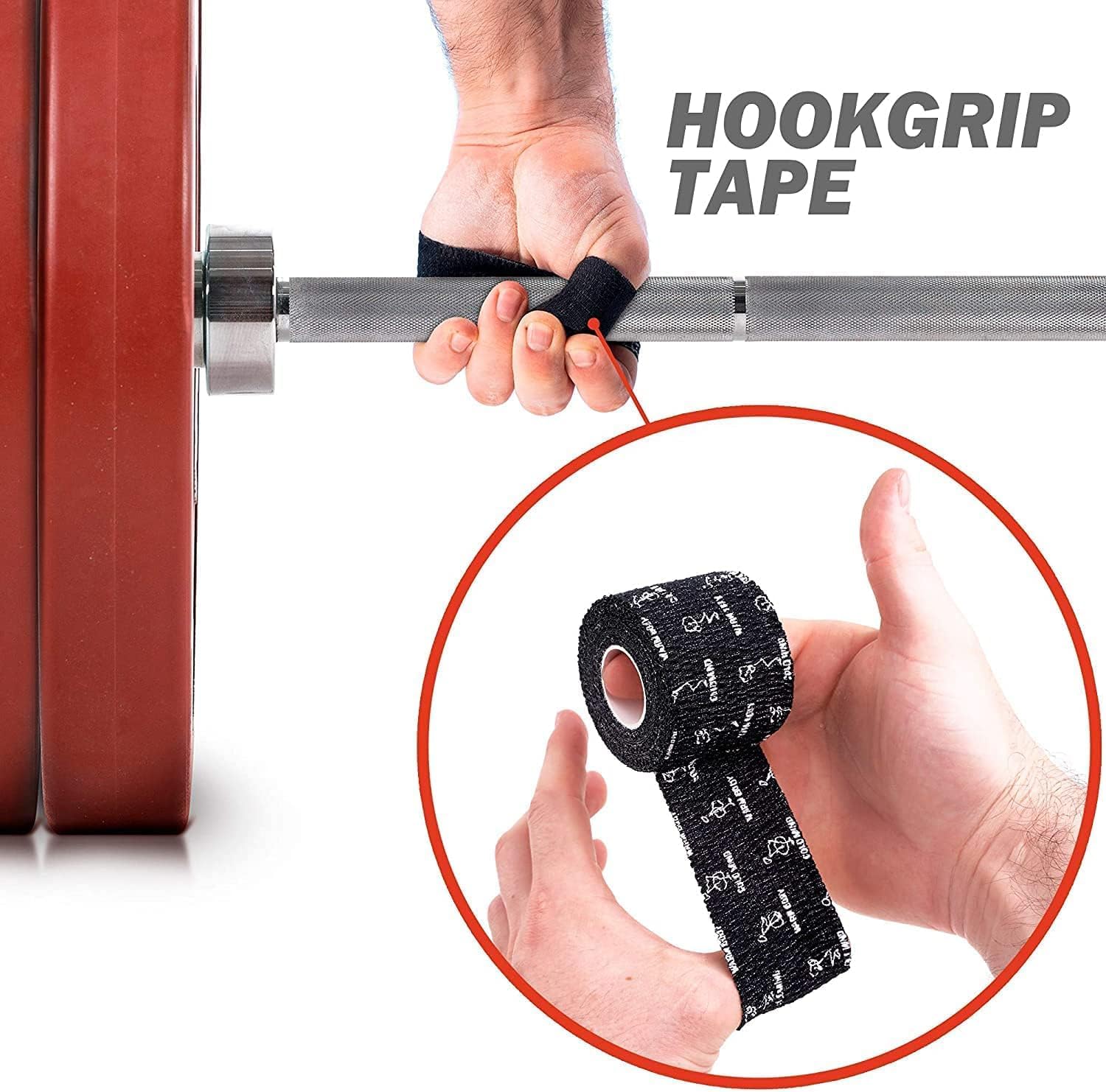 WARM BODY COLD MIND 3,8 cm Daumen Tape für Gewichtheben – Hook Grip Tape für Gym, Powerlifting, Deadlift, Krafttraining, Athletic Finger Wrap (12 Rollen Schwarz)