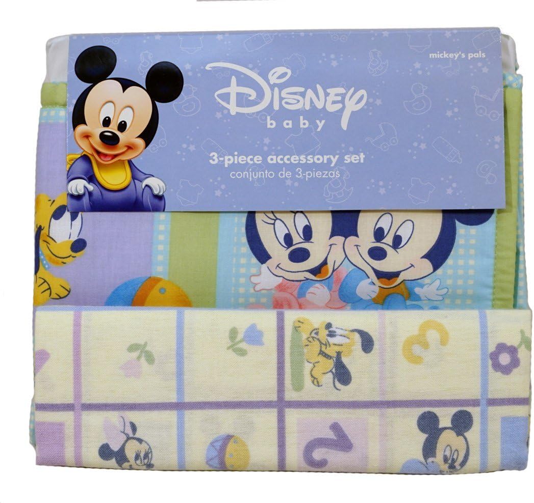 Northwest Disney Mickey Mouse Baby 3 pc Accessory Set ~ Receiving Blanket + Crib Dust Ruffle + Diaper Stacker