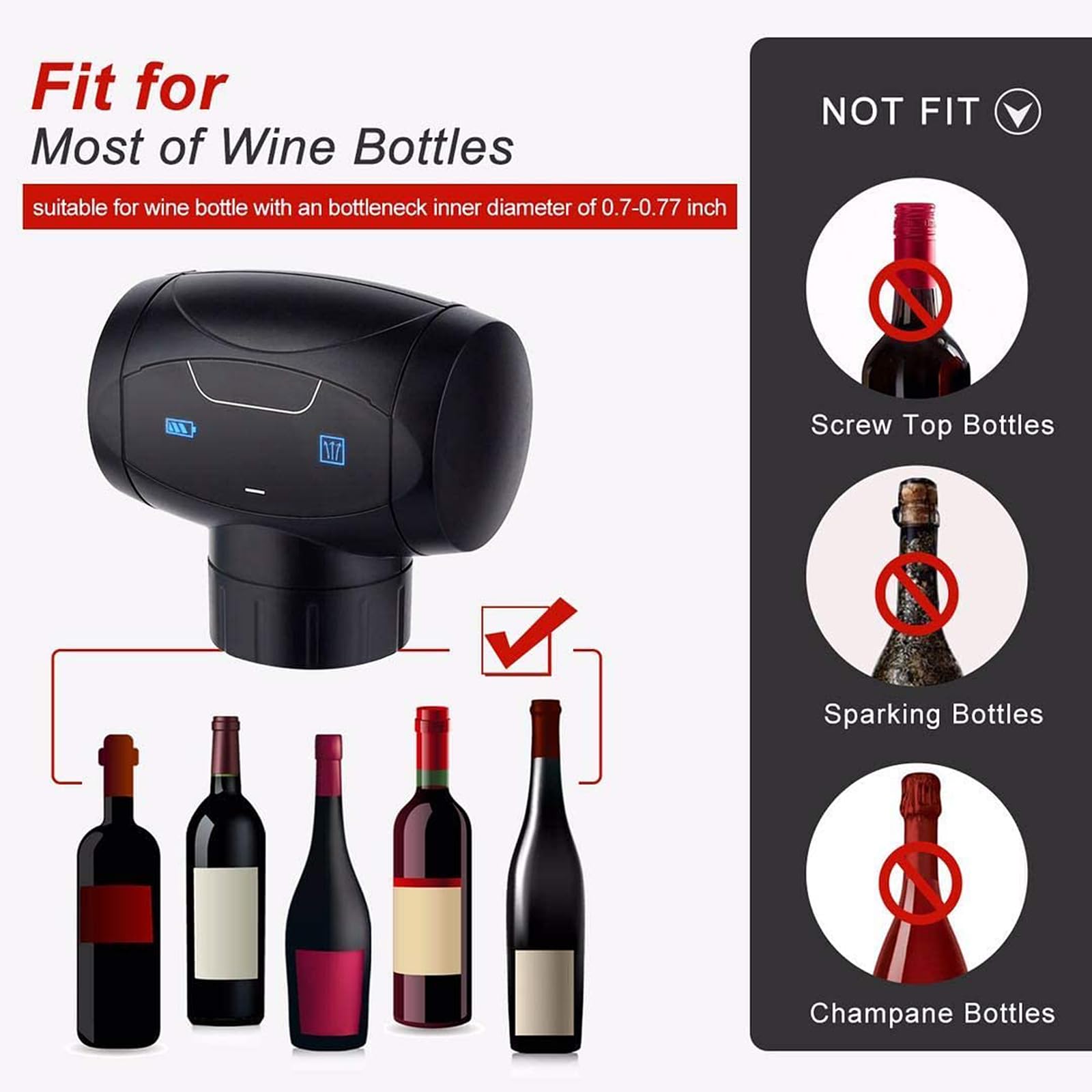 Tapón de Botella Cocina Sellador Tapón Tapón Vino Corchos Silicona Automático vacío Manténgase fresco for hasta 7 días Herramienta de regalo eléctrico de la bomba de plástico Tapón para Botella