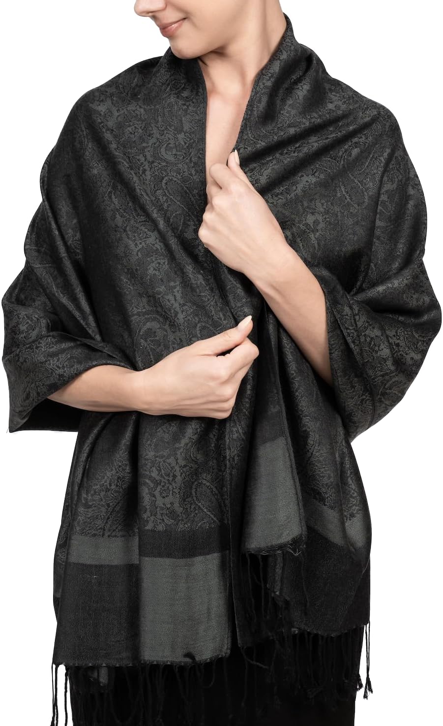 Achillea Two-Tone Vintage Paisley Pashmina Scarf – Lightweight Wrap & Shawl for Dresses, Weddings, Travel, All Seasons