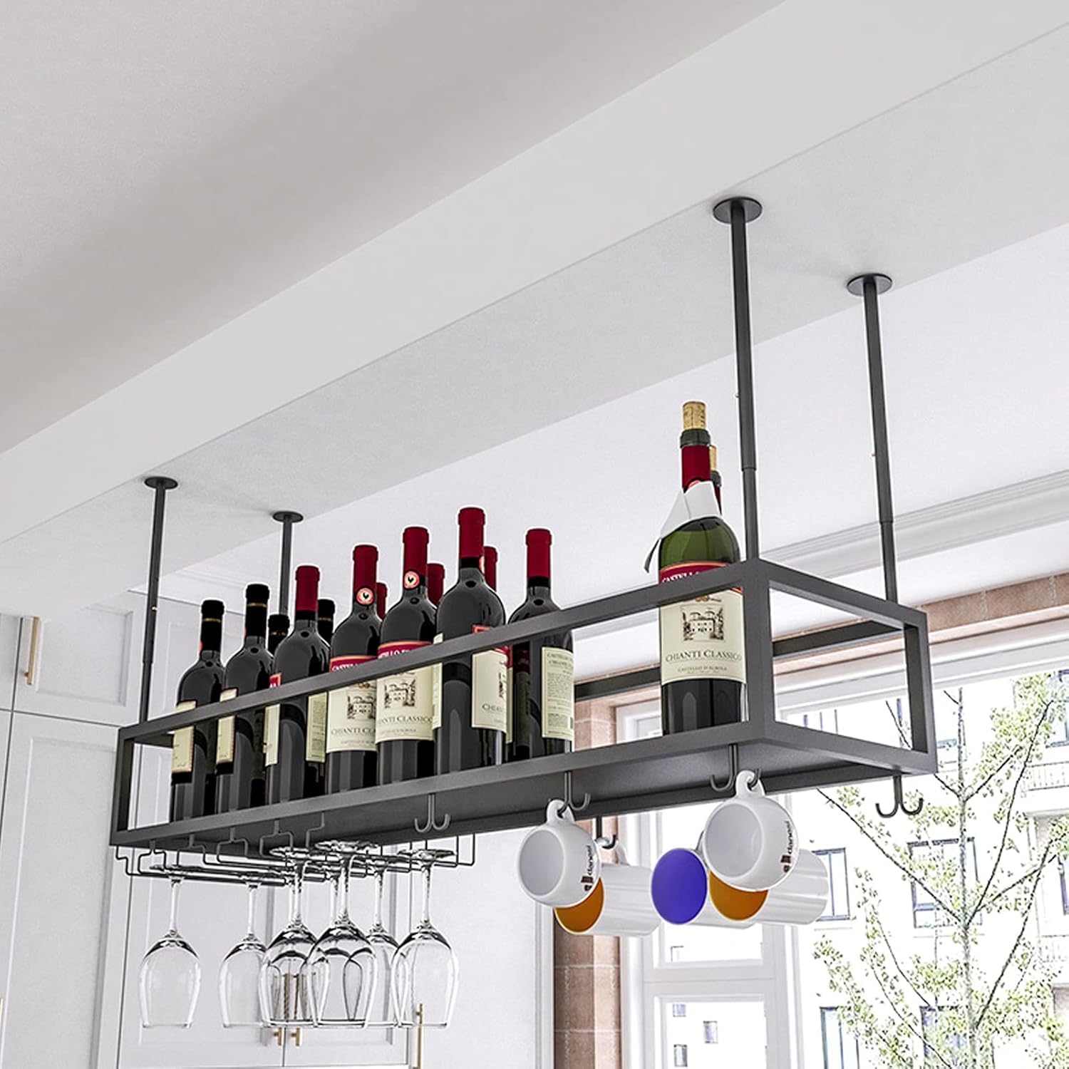 Étagère à vin à suspendre, hauteur réglable en métal, organisateur de bouteilles pour cuisine, bar, restaurant, rangement peu encombrant, 140 x 25 x 21 cm