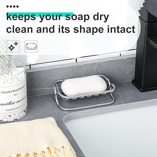 Miniatura 3 de Jabonera de barra de acero inoxidable para ducha, soporte de jabón de metal a prueba de óxido, soporte de esponja de jabón autodrenante, bandeja