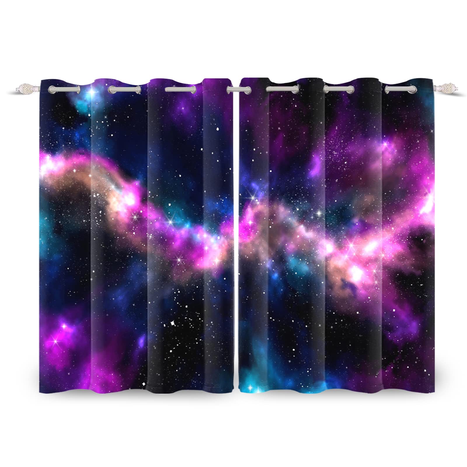 132x214cm Galassia Tenda della finestra Spazio Viola Stellato Notte Cielo Tende per finestre Universo Pianeta Tende opache per camera letto Isolamento termico Tenda oscurante, 2 pannelli