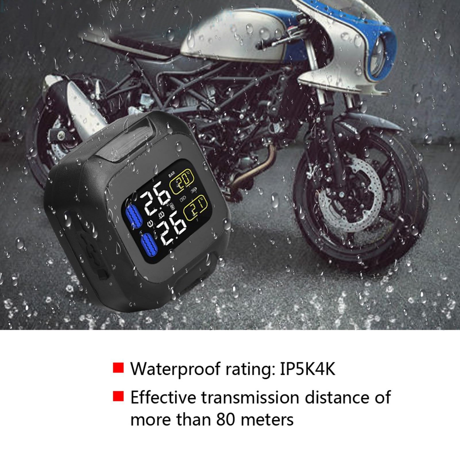 Sensore Tpms per Moto, di Monitoraggio della Pressione dei Pneumatici Wireless per Moto con 2 Sensori Esterni, Monitoraggio Accurato in Tempo Reale, Prolunga la Durata dei