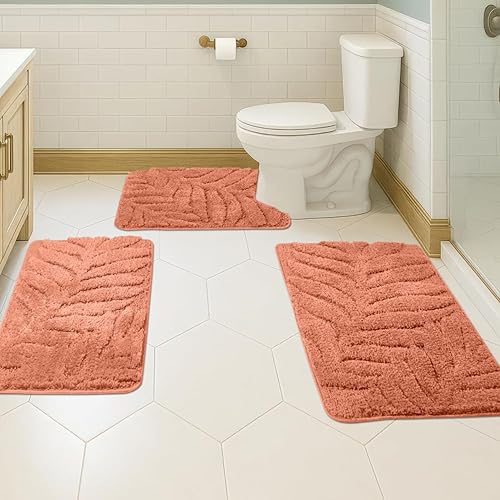 Miniatura 41 de Juego de 3 alfombras de baño suaves y absorbentes, peludas, suaves, antideslizantes, para ducha, bañera, lavable a máquina