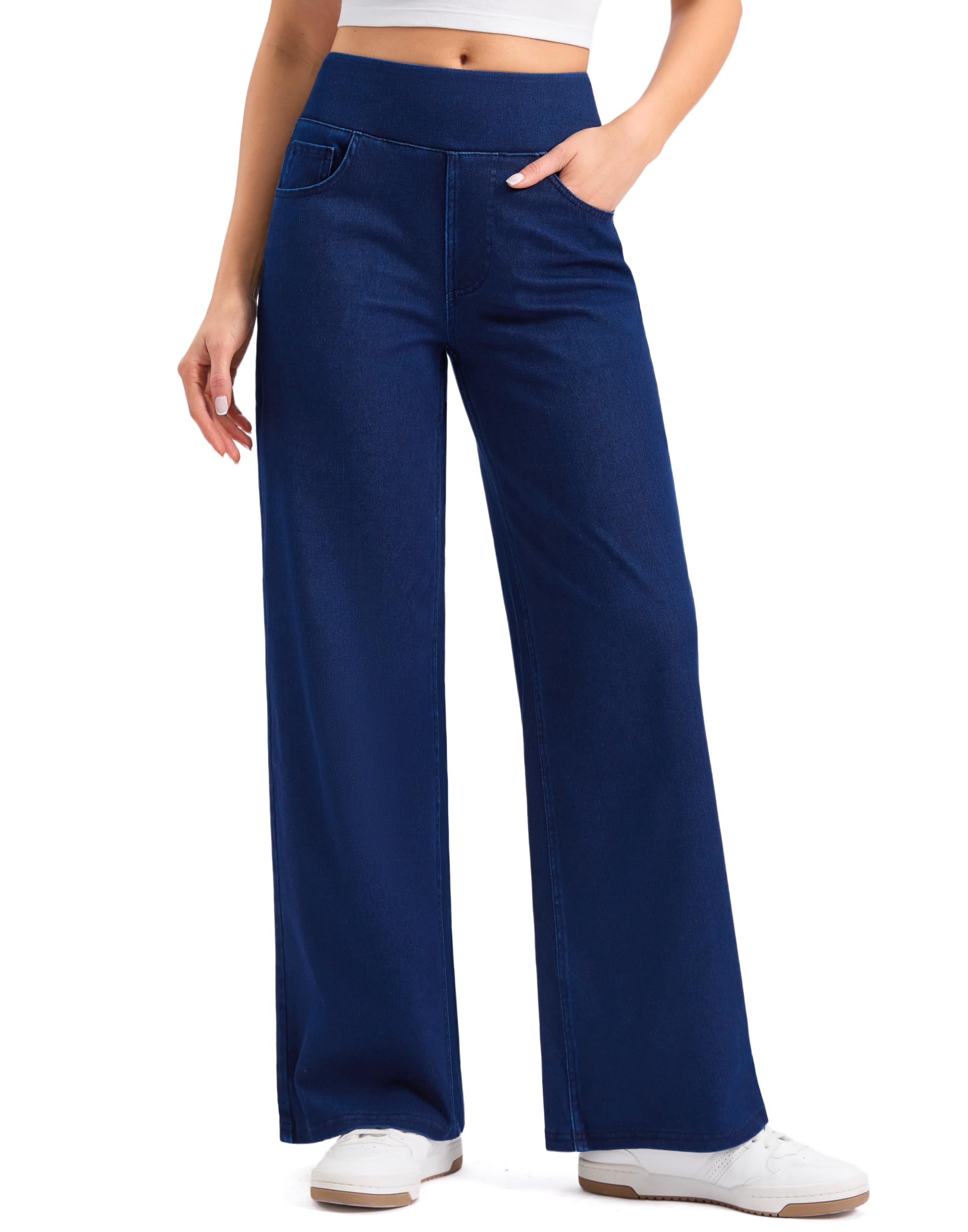 Wide Leg Jeans Woman High Waisted Pull On Stretchy Denim Pants