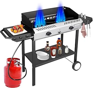 Bestfire 2 Burner Propane Stove Outdoor Camping Gas Stoves 150,000 BTU Auto Ignition with Regulator and Side Shelves Perfect for Patio Home Cooking and Frying