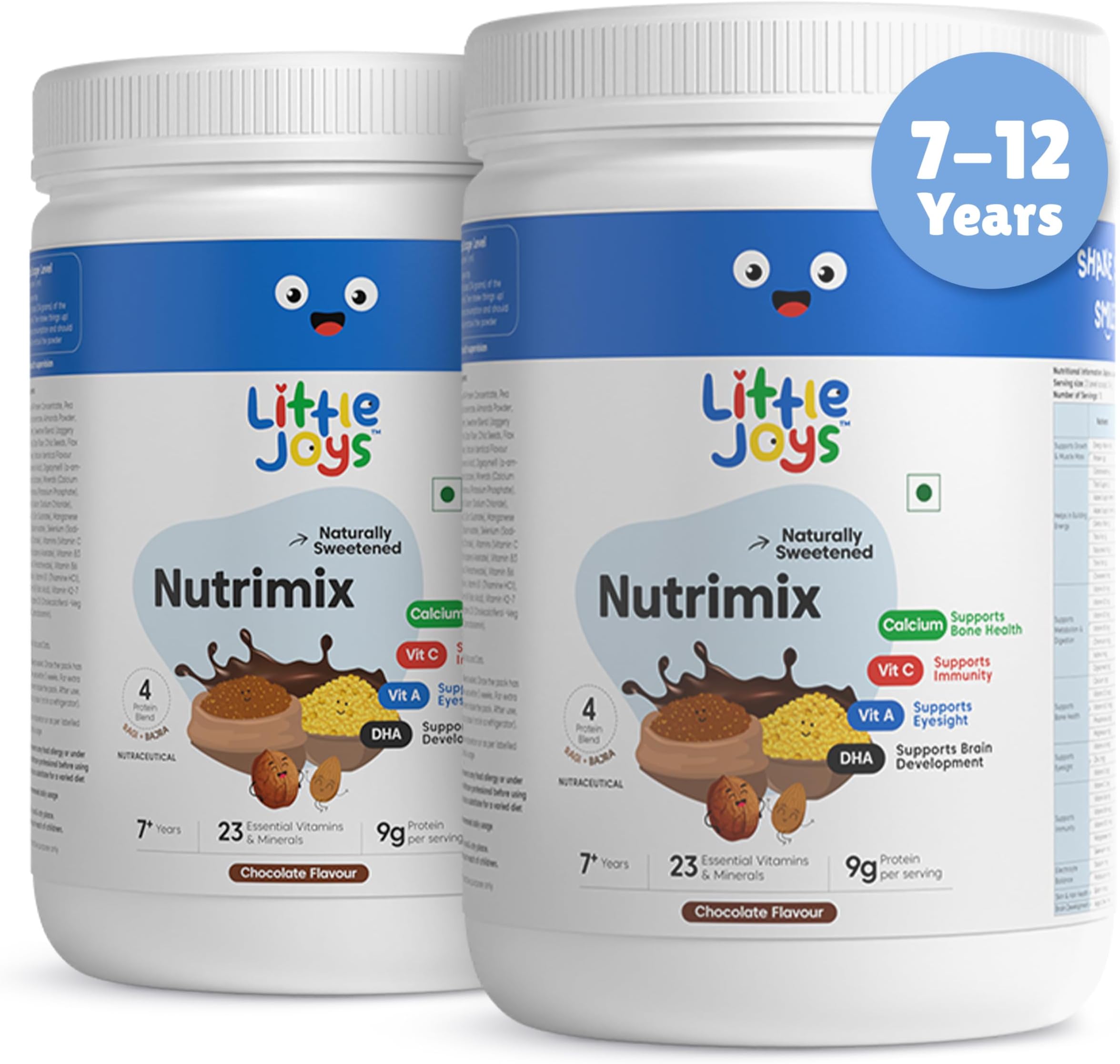 Little Joys Chocolate Nutrimix 7+ (700g) | 7-12 Years | Naturally Sweetened with Dates & Jaggery | With 23 Essential Vitamins & Minerals | 9g Protein per Serving | Supports Overall Health & Development | With Ragi, Bajra, Walnuts & Almonds