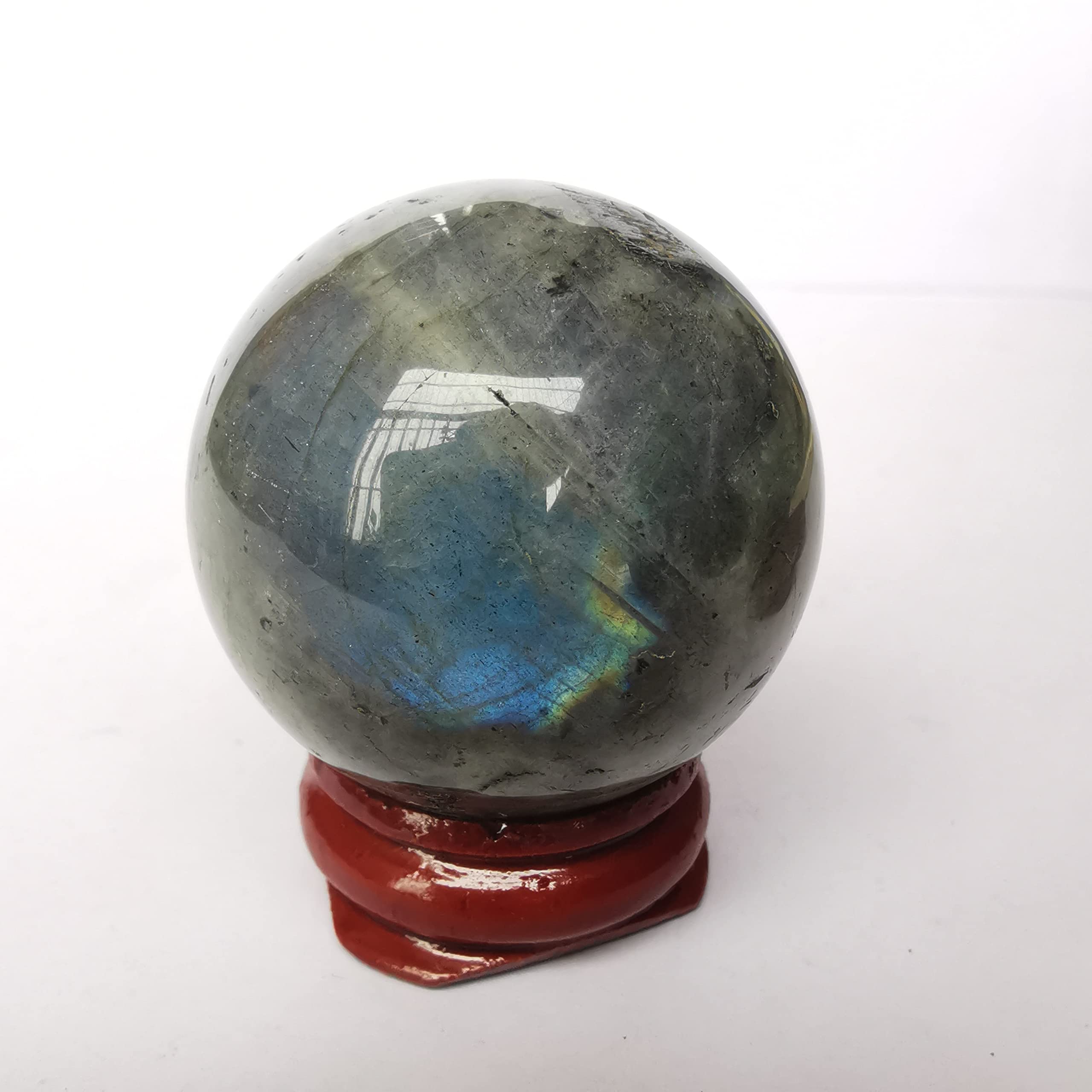 Sfera di cristallo di guarigione per divinazione, sfera di 40 mm, scultura per la casa, palle di Fengshui con supporto in legno, Pietra di luna