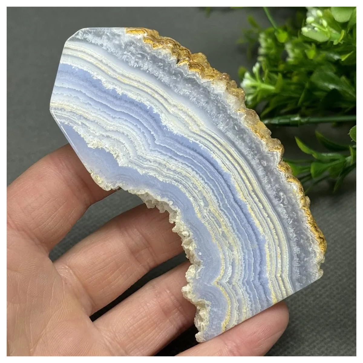 LQYXGS Crystal Stone Home Decor Natural Blue Lace Agate Slate Slices Mineral Raw Stone Home Decoration(55g 86mm)