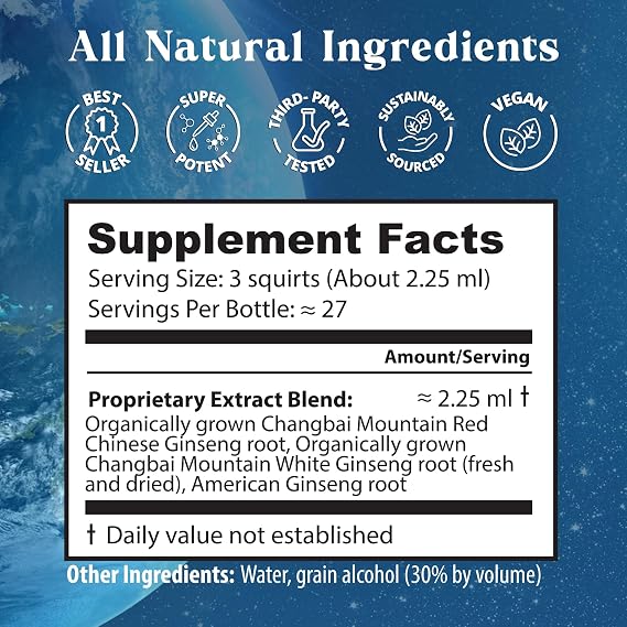 Dragon Herbs Ginseng Sublime Drops | All Natural Extract Supplement to Support Energy, Stress, Focus, Skin, Endurance, Lungs, Immune Health | American, Red, and White Ginseng | 2 fl. oz