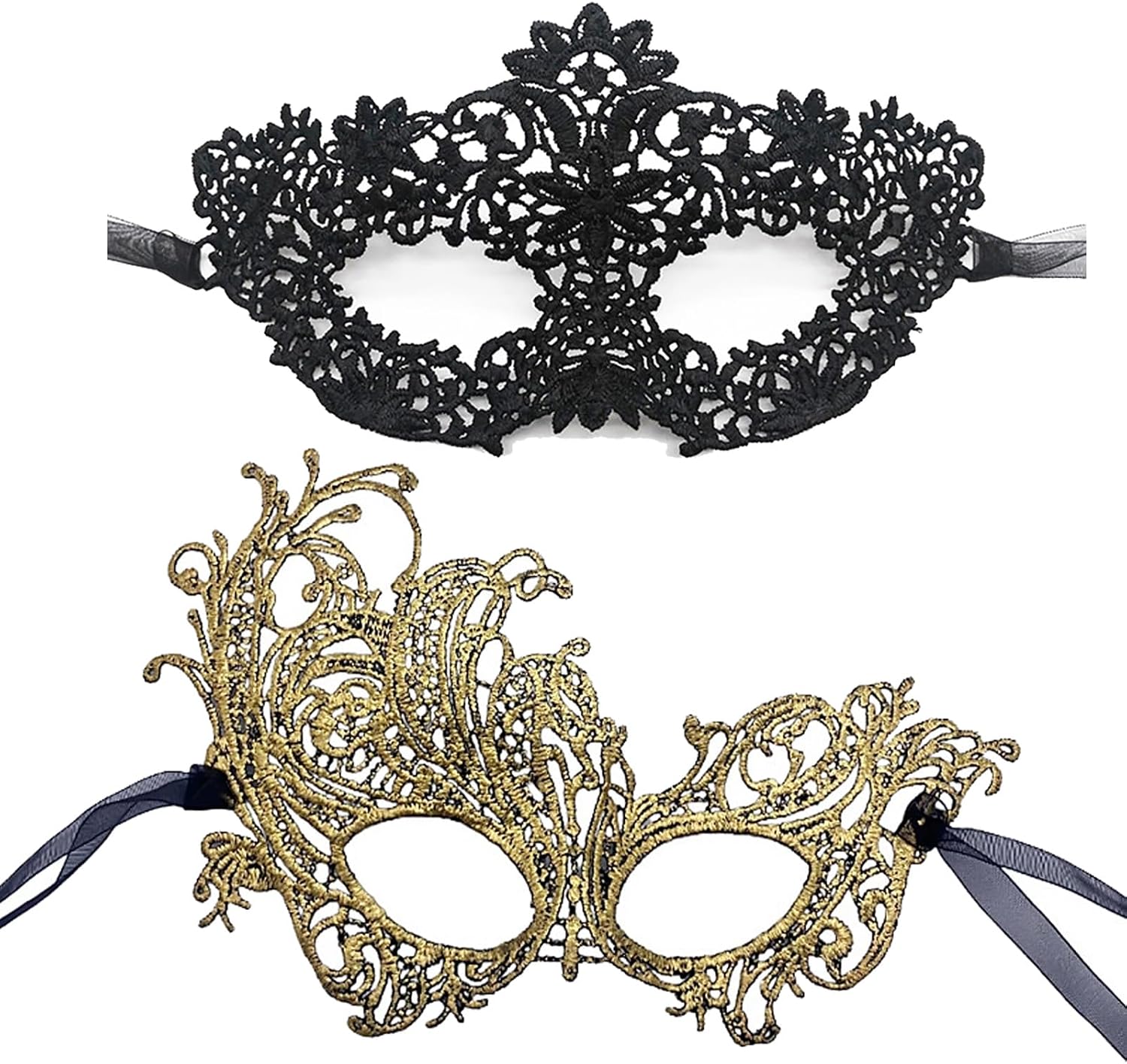 Masquerade Masks for Women Couples & Men - Venetian Dress & Mardi Gras Mask in Gold & Black Lace Adults Party Costume