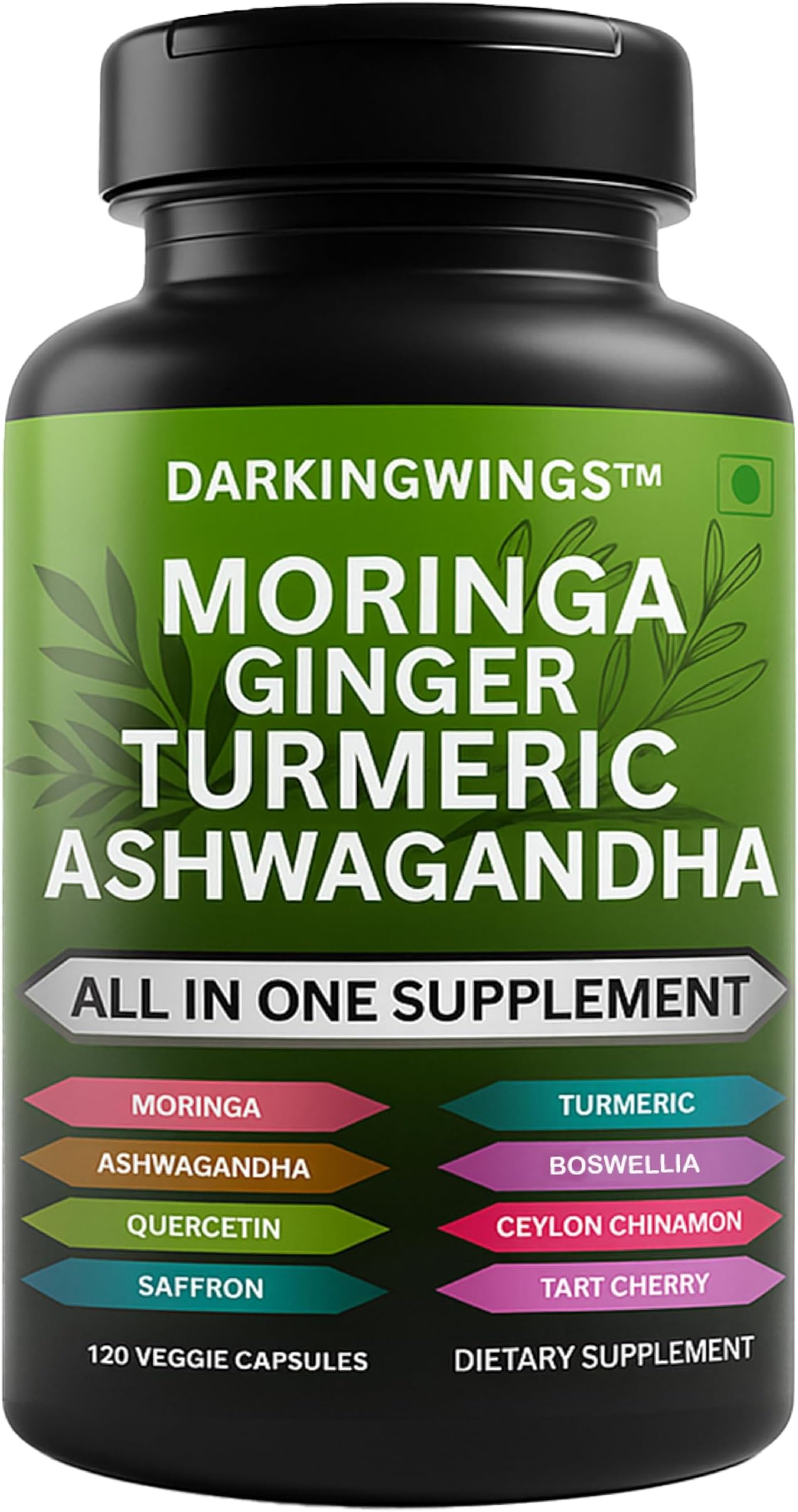 Turmeric Curcumin Moringa Supplement Ginger Boswellia Saffron - Joint Support Supplements for Women and Men with Ceylon Cinnamon, Tart Cherry, Quercetin Garlic Nettle Holy Basil - 120 Count