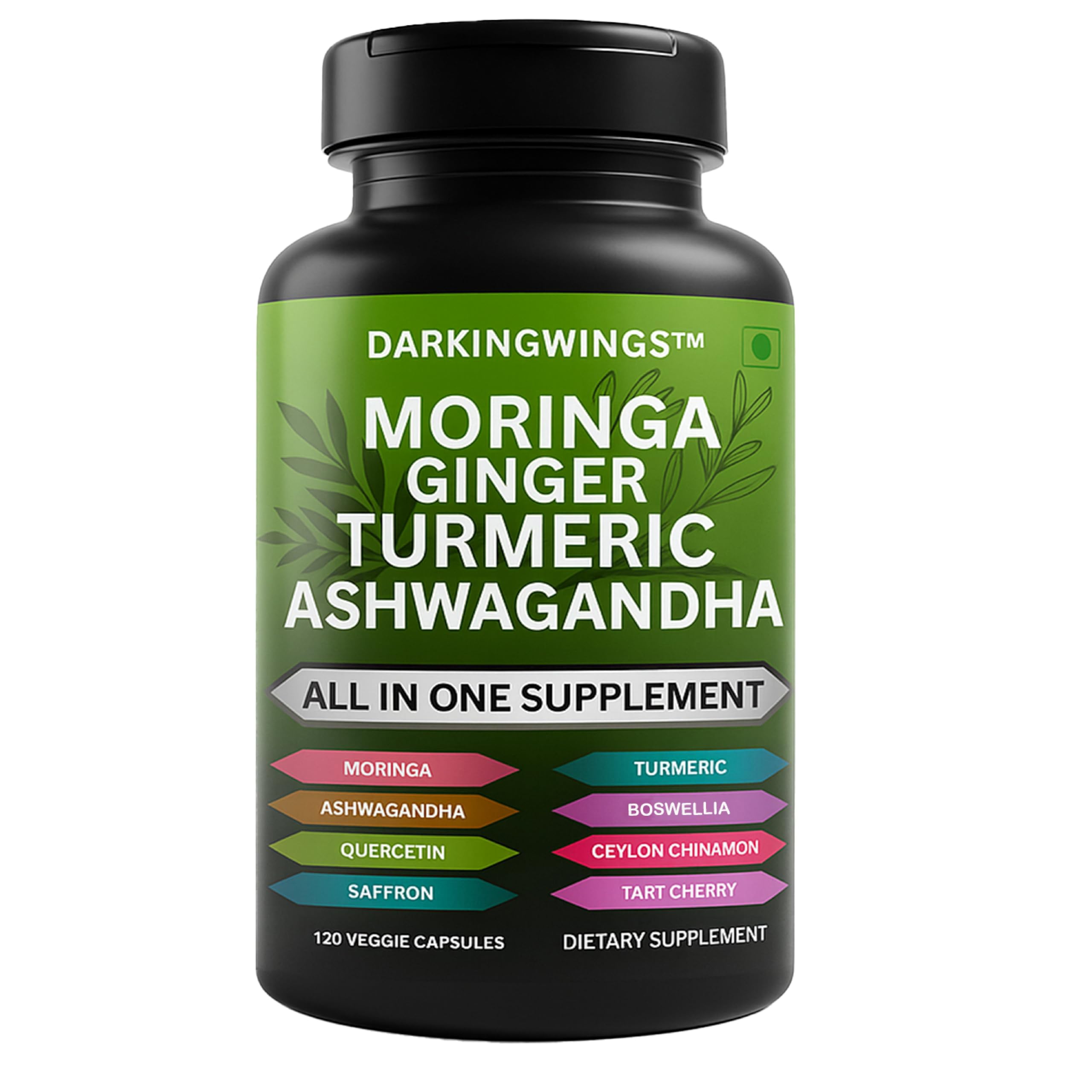 Turmeric Curcumin Moringa Supplement Ginger Boswellia Saffron - Joint Support Supplements for Women and Men with Ceylon Cinnamon, Tart Cherry, Quercetin Garlic Nettle Holy Basil - 120 Count