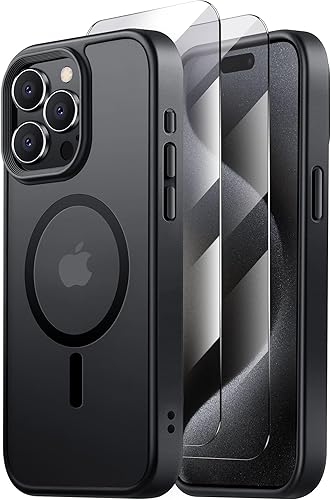 Miniatura 7 de Tigowos Funda compatible con iPhone 15 Pro, compatible con MagSafe de 10 pies, resistente a las caídas, con sensación de piel mate, cubierta trasera
