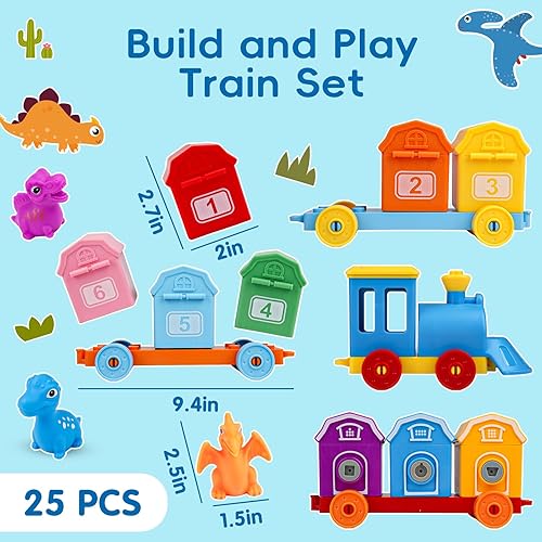Miniatura 8 de Juguetes de aprendizaje Montessori para niños de 2 a 4 años, conteo educativo a juego y clasificación de tren de dinosaurios con llaves para