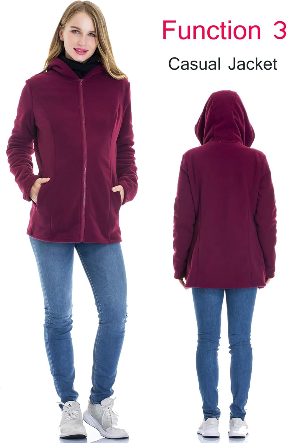 Smallshow Women's Fleece Zip Up 3 in 1 Maternity Baby Wearing Hoodie Sweatshirt Jacket large
