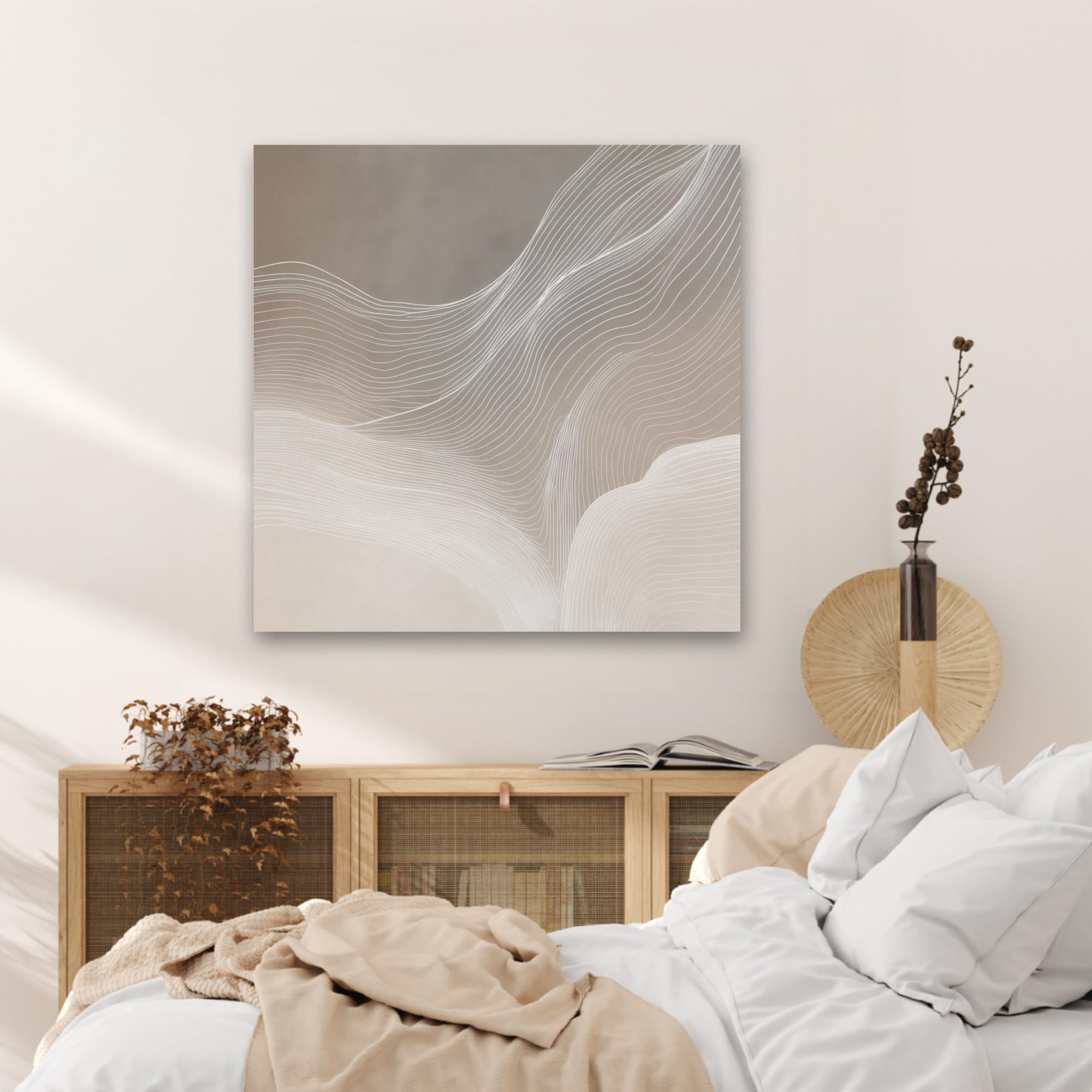 MuchoWow© Fieltros Ornamentales Sala Modernidad 80x80 cm Para Cuarto Principal Elemento Pared Matrimonio Wall Art Líneas Onduladas - Corrientes De Aire - Armónico